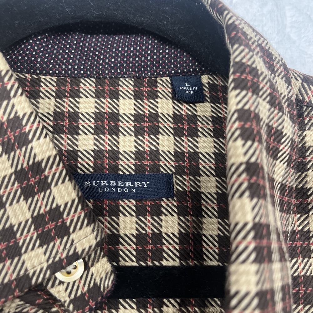 Burberry Mens Button Up Shirt Multicolor Plaid Cotton Long Sleeves USA Large - Picture 5 of 12
